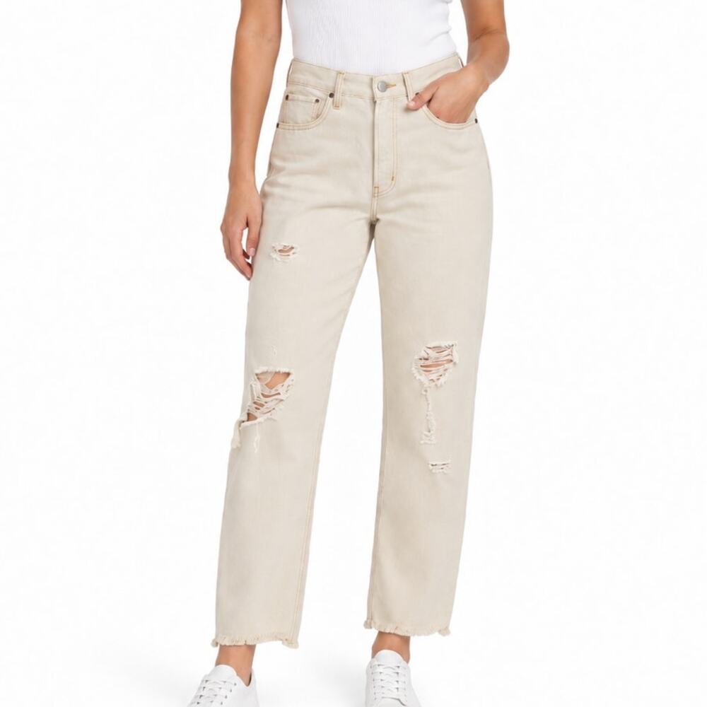 BDG Cowboy Jeans Distressed Raw Hem Cream High Rise Women's Size 30